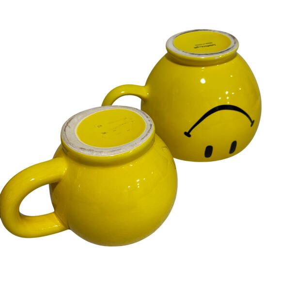 Happy face coffee mugs two sizes yellow & black ceramic tea cups collectibles - Picture 8 of 8